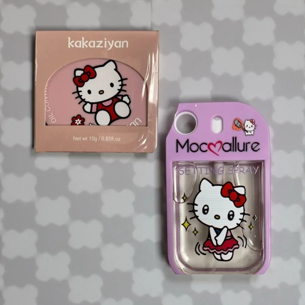 NWT NIB Mocallure Hello Kitty Loose Setting Powder Compact and Setting Spray Set
